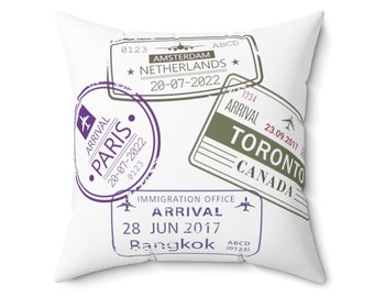 Passport Dream Spun Polyester Square Pillow (White)