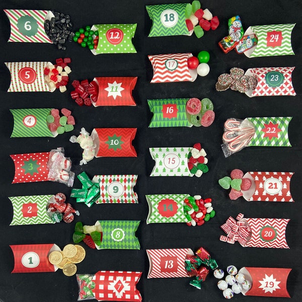 24 Count Advent Calendar Countdown Gift Pillow Boxes - CANDY NOT INCLUDED