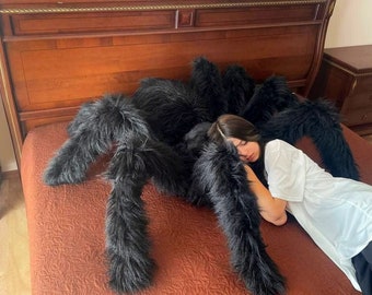 Black Spider Sleeping Plush, Halloween Plushie Monster, Goth Home Decor, Dark Fairytale Art Doll, Extra Large Teddy Pillow for Witch Bedroom