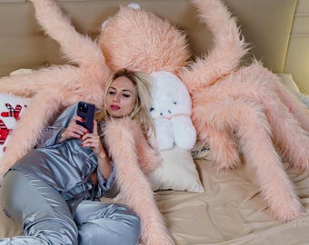 5ft to 6.5ft Spider Plush, Weighted Odd Friend for Stress & Rest, Soft Faux Fur Companion Pillow for Adults, Poseable Giant Sleeping Monster