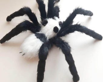 Panda-Inspired Tarantula Art Doll, Creepy Cute Poseable Spider Plush, Weird Creature for Goth Decor, Wall Hanging or Shelf Display, Odd Gift