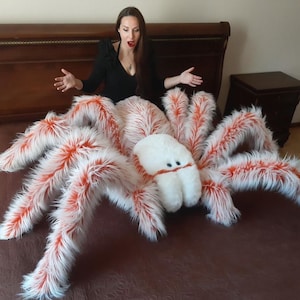 Huge Spider Sleeping Plush, Huggable Plushie, Extra Large Pillow, Odd Stuffed Animal for Adults, Shaggy Monster, Tarantula, Posable Art Doll