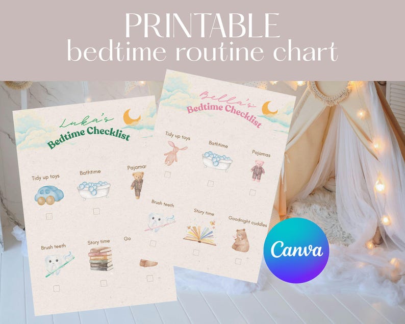 Toddler Bedtime Routine Chart | Kids Night Routine Checklist ...
