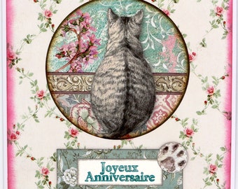 Chat De Carte D Anniversaire Etsy