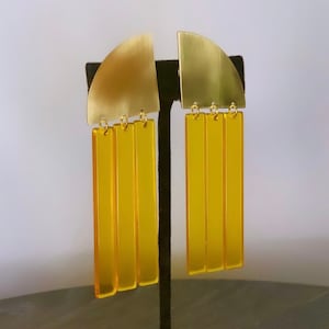 Yellow Earrings Clip On Non Pierced Brass Exciting Jewelry Acrylic Geometric Summer Spring Gift Statement Earrings Mother&#39;s Day Gift