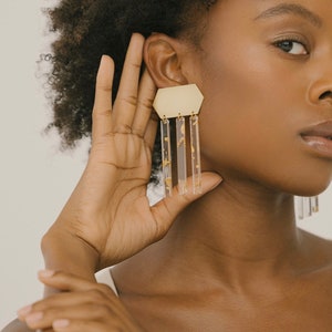 Minimalist Earrings Clear Acrylic Golden Brass Neutral Simplistic Casual Clip On Earrings Spring Summer Earrings Mother's Day Gift