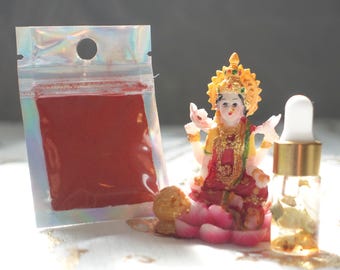 BEAUTY SPELL LAKSHMI Kit - Lakshmi Statue, Oil and Kum Kum To Manifest Beauty, Abundance, Luck