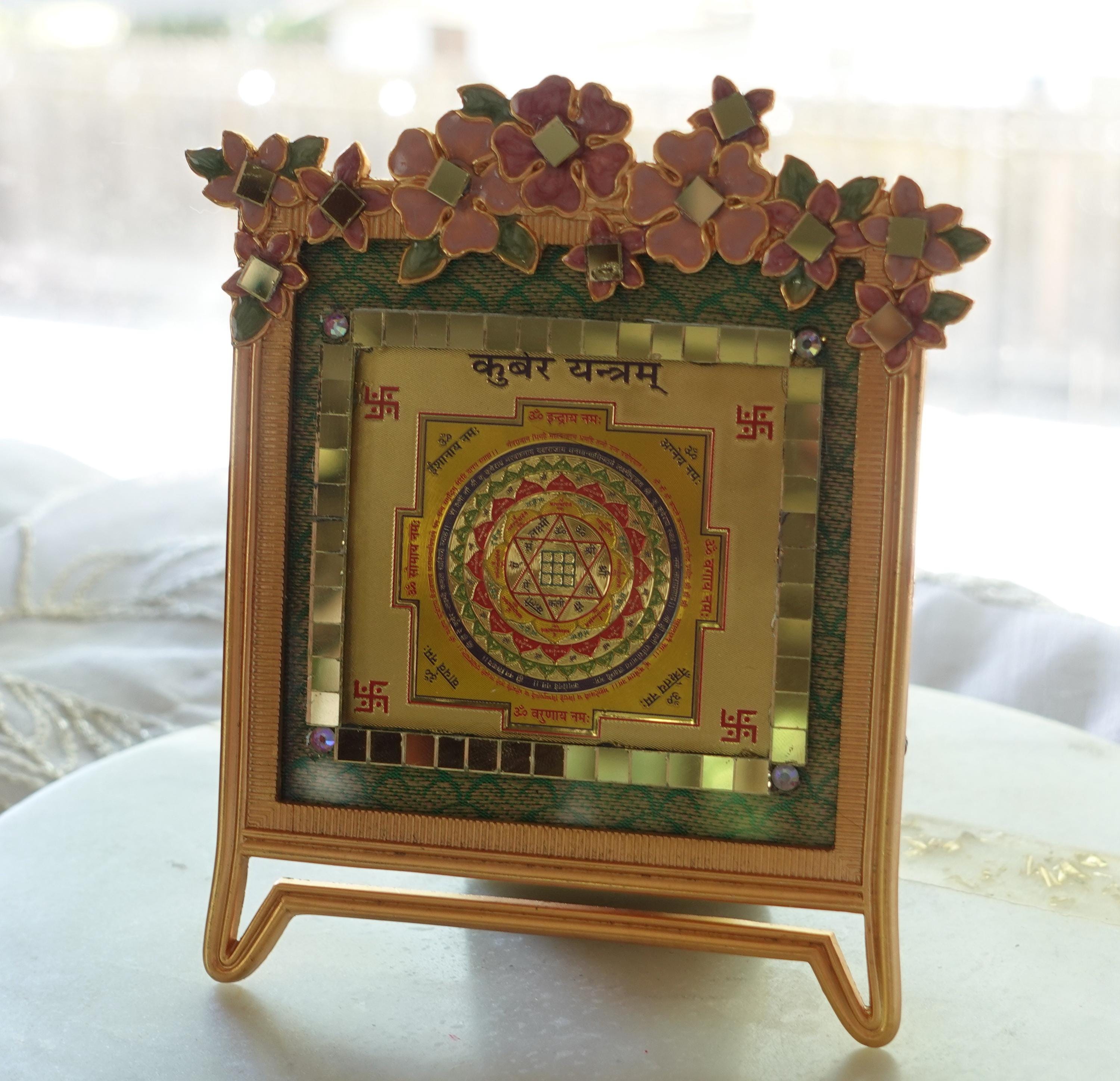 Kuber Yantra Photo in Copper Gold Frame, Zari Art (11 X 14 Inch