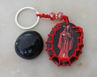 SANTA MUERTE PROTECTION Charm with Black Tourmaline Crystal