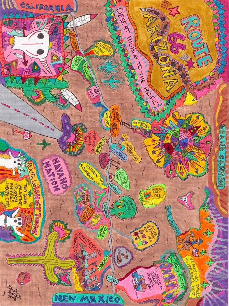 Route 66 Arizona Map Etsy