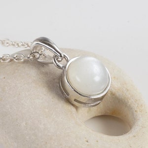 Natural moonstone necklace, white stone on minimalist silver pendant