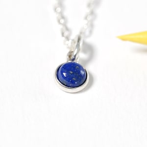 Natural Lapis Lazuli Necklace in 4mm Cabochon, Small Minimalist Silver Pendant for Women, the Perfect Little Gift.
