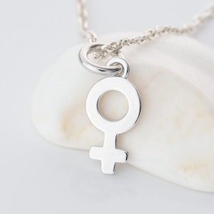 Women&#39;s Symbol Necklace in silver (origin symbol or Venus), silver pendant and chain, minimalist jewelry gift.