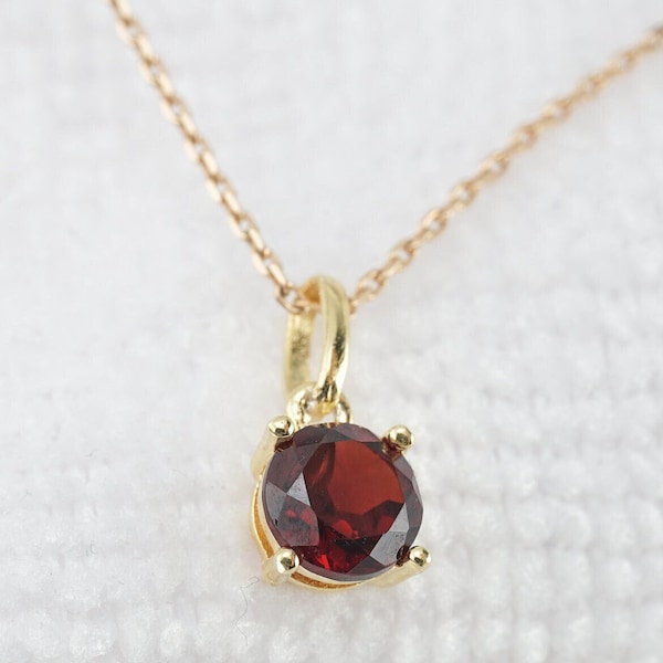 Collar de granate natural (cabujón) con colgante y cadena dorada, joya con piedra roja para mujer.