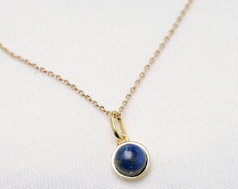Natural lapis lazuli necklace with minimalist gold pendant 1 micron on silver 925/1000 (sterling).