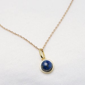 Natural lapis lazuli necklace with minimalist gold pendant 1 micron on silver 925/1000 (sterling).