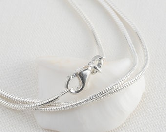 Round Snake chain necklace in 925/1000 silver, width 1.2mm, length of 45cm, 50cm, 60cm and 70cm, unisex.