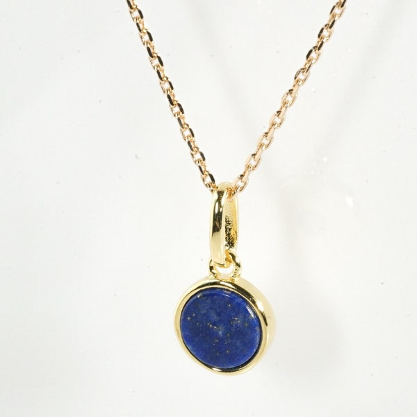 Collier Lapis Lazuli naturel, avec pendentif et chaine doré, pendentif minimaliste pour femme.