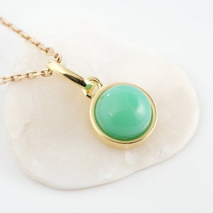 Collier Pendentif Chrysoprase Naturelle Plaqué Argent 925 - Fait Main - Neuf Avec étiquettes