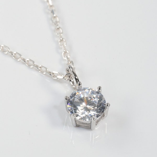 Pendentif diamant (oxyde de zirconium) en argent 925, pendentif pour femme.