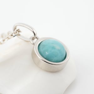 Natural Larimar cabochon necklace, silver pendant and chain, women&#39;s jewelry.