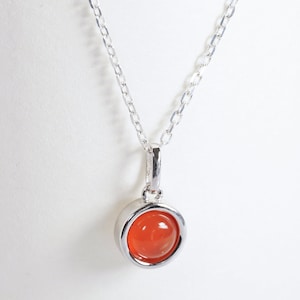 Natural Carnelian Cabochon Necklace, Sterling Silver Pendant and Chain. Jewelry Gift for Mother and Birthday.