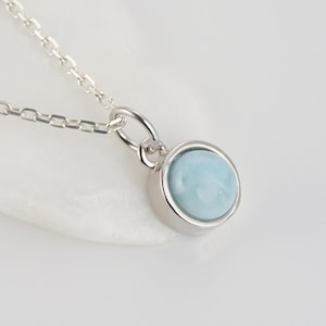 Natural Larimar cabochon necklace, silver pendant and chain, women&#39;s jewelry.