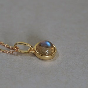 Natural labradorite cabochon necklace, pendant and 14 carat gold chain. Pretty minimalist gift for birthday.