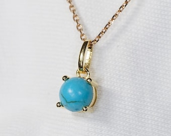 Natural turquoise stone necklace, 14k gold on 925/1000 silver.