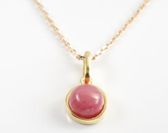 Natural pink Rhodonite pendant, necklace with pendant and chain for women.