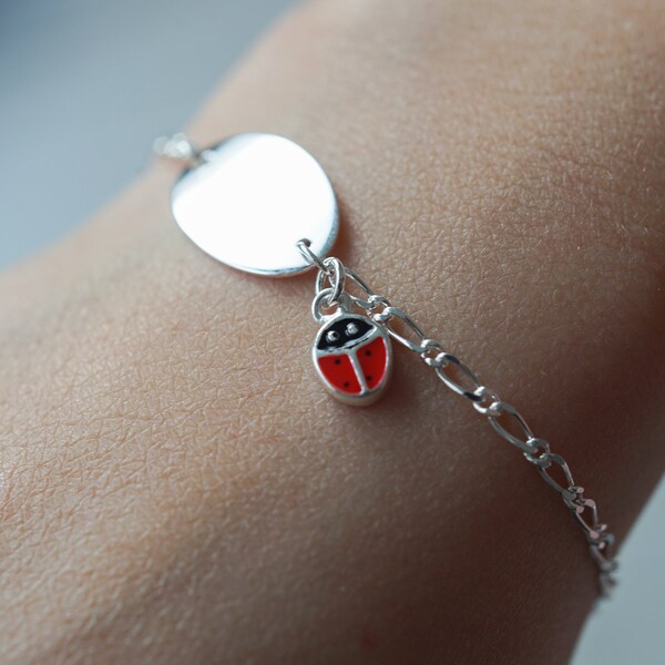 bracelet chaine coccinelle en argent 925/100, cadeau pour enfant.