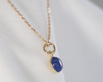 Natural lapis lazuli necklace with minimalist pendant in gold plated on silver.