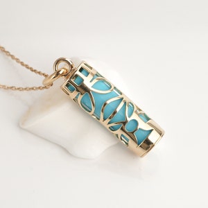 Hawaiian Tiki pendant (Polynesian, Marquesan or Tahitian) turquoise gold plated.