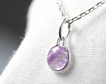 Natural fluorite necklace with minimalist pendant and a 925/1000 silver chain