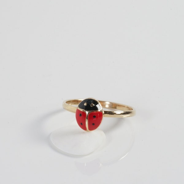 Bague coccinelle pour enfant en plaqué or 18 carats, petite taille taille : 40 à 46