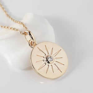 Gold plated North Star or Polar Star necklace with diamond (zirconium oxide), minimalist jewelry.