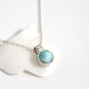 Natural Larimar cabochon necklace, silver pendant and chain, women&#39;s jewelry.