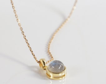 Gold natural labradorite pendant | Natural stone necklace for women