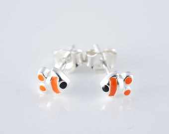 Stud earrings with small orange fish