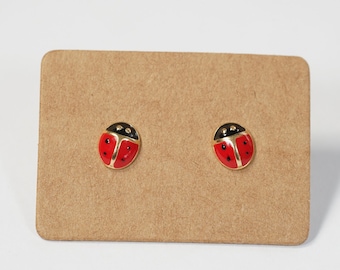 Gold-plated ladybug earrings, jewelry for cute insect-shaped children's and baby's gift.