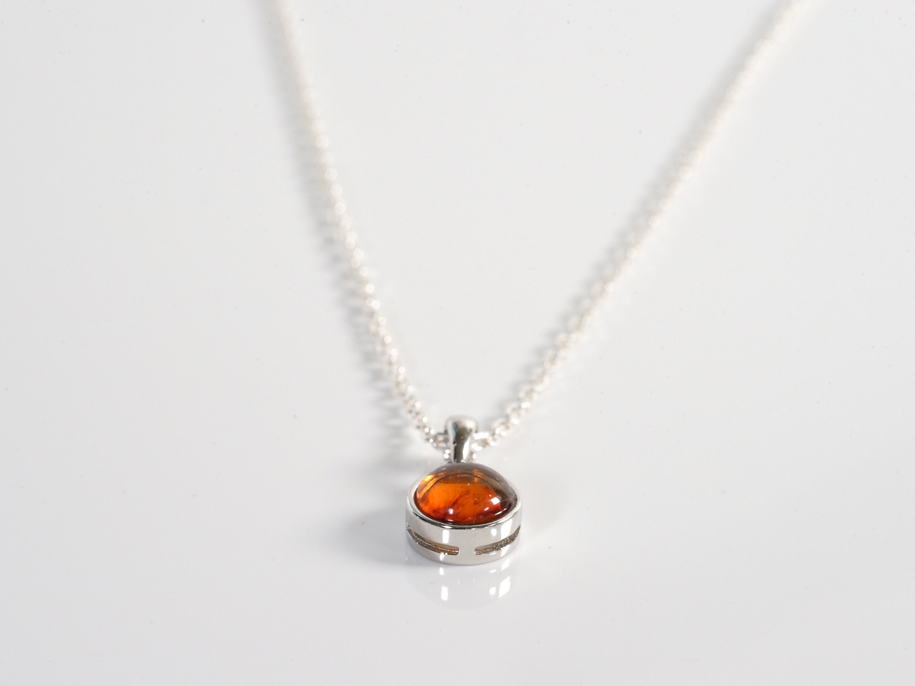 Collier Négligé En Argent Sterling 925 & Pendentif Ambre Cabochon - Occasion (bon état)