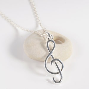 Musical note pendant necklace, or treble clef jewel in 925/1000 silver