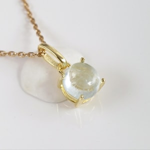Natural aquamarine cabochon necklace with pendant and gold chain. Minimalist jewelry - women&#39;s gift - blue stone -
