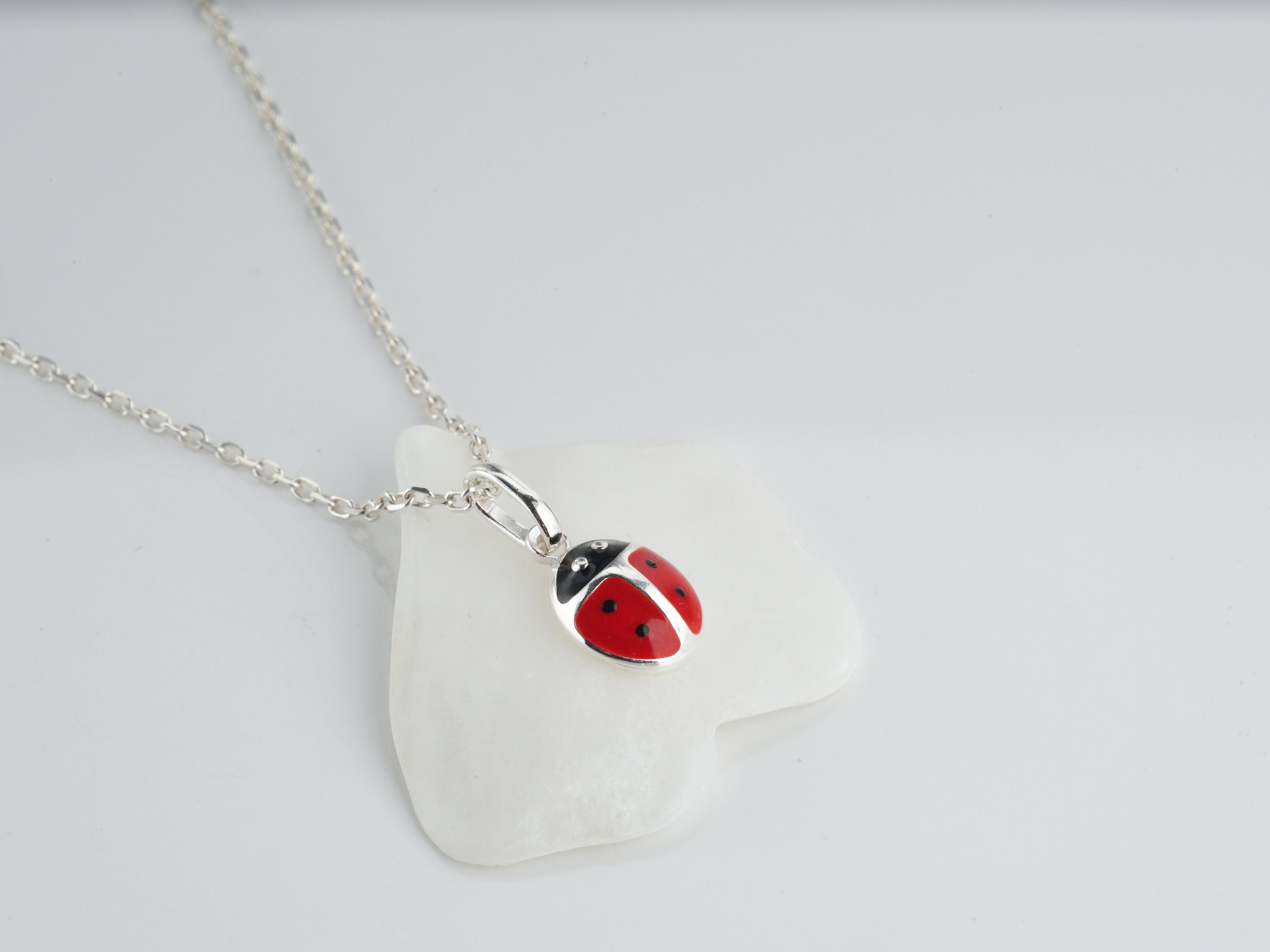Petit collier avec pendentif coccinelle en émail rouge pour femme et adolescente Plaqué argent ou or Chaîne de 40,6 cm, Taille unique, Cristal Métal, Pas de gemme