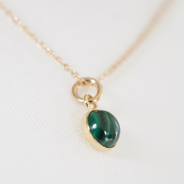 Necklace Natural malachite and gold plated on silver for necklace - green stone for women.