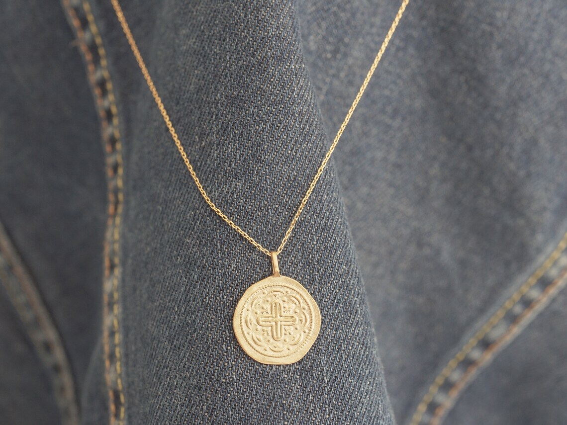 Gold medal necklace cross necklace pendant necklace coin Etsy