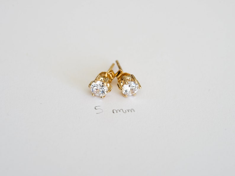 Boucle d'oreille diamant imitation, 3mm, 4mm 5mm, 6mm 7mm et 8mm, petit clou plaqué or ou puces d'oreilles hypoallergénique. image 6