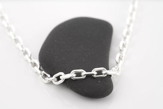Grande Chaîne En Argent 925/1000 Mailles Forçat - Maillons 4mm, Longueur 70 Cm, Neuve