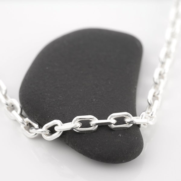 Chaine argent 4mm (très gros, épaisseur maximum), maille forçat diamantée argent 925. longueur de 50cm et 70cm, chaine pour homme et femme.