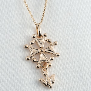 Huguenot cross necklace with gold-plated pendant (protestant cross from the south of France).